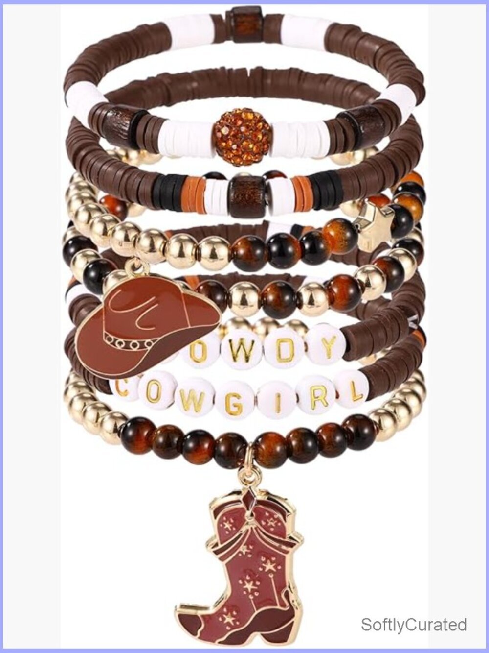 Cowgirl Beaded Bracelets Stackable Western Stretch Country Hat Boots Charms Y2K